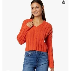 MADEWELL Cable Knit V Neck Cropped Sweater Roasted Squash Beachy Summer XL New